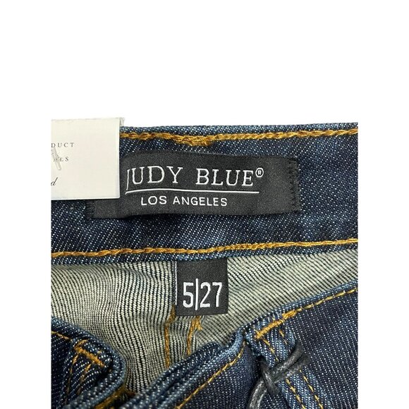 Judy Blue Dark Denim Brown Stitching FIve Pockets Mid Rise Slim Bootcut - Picture 5 of 6